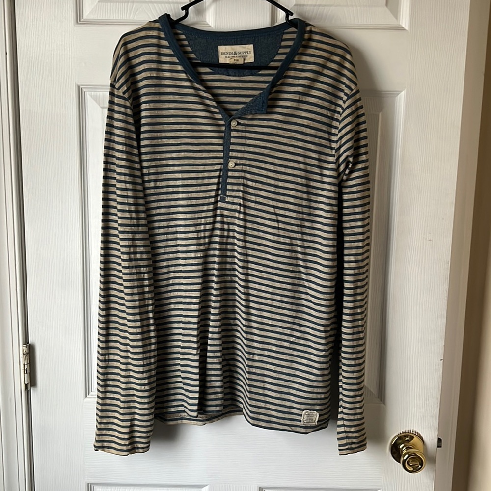 Men’s Ralph Lauren • Striped Long Slv Tshirt • 1/4 button Henley Tshirt